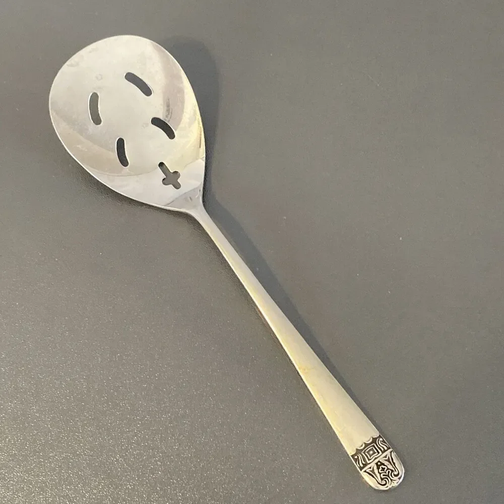 Vintage Slotted Serving Spoon Chivalry National Stainless Steel Japan Flatware